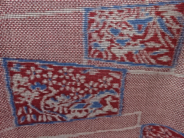  未使用品　石畳に家屋風景模様織り出し西陣お召着物